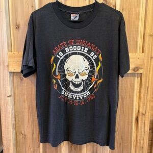 Indiana Motorcycle Glow in the Dark 90s Vintage Black Short Sleeve Skull Tee